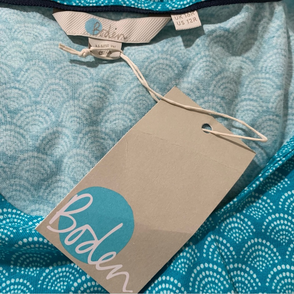 NWT Boden Dress Womens 12 Melinda Sleeveless Geometric Print Jersey Pockets Aqua - Picture 10 of 14
